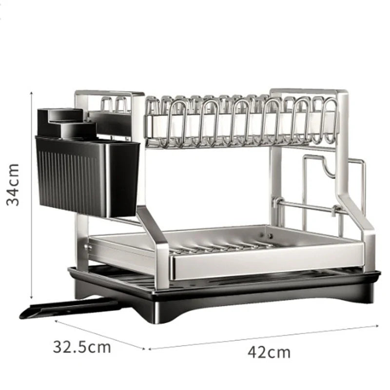 Afralia™ 2 Tier Dish Drying Rack Utensils Storage Organizer with Drainboard