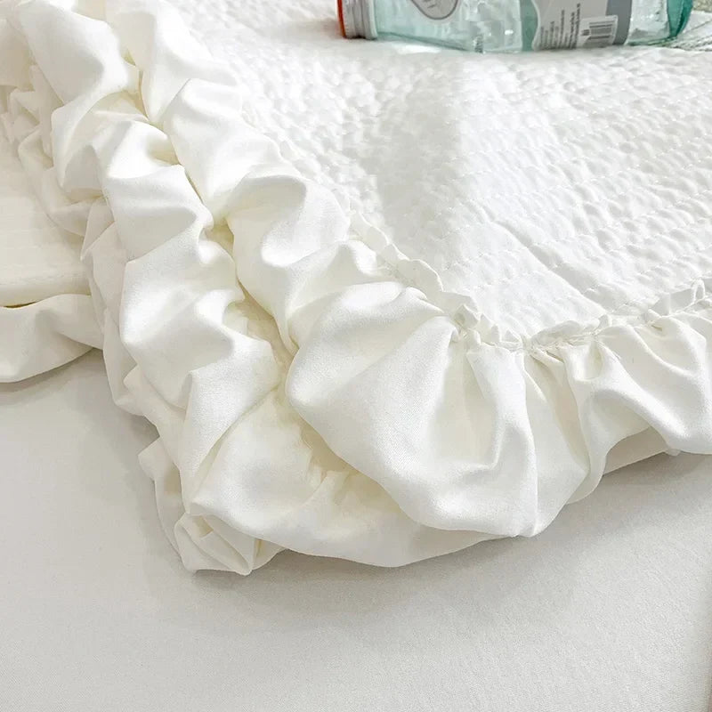 Afralia™ Fresh Flower Embroidered Summer Quilt Set - Lightweight Ruffled Comforter