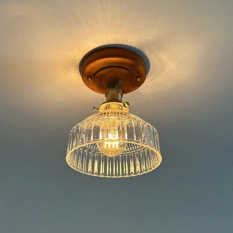 Afralia™ LED Glass Wood Ceiling Light Modern Plafondlamp for Living Room