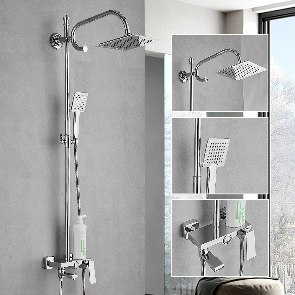 Afralia™ Brass Chrome Round Tube Shower Faucet with Slide Bar and Single Handle