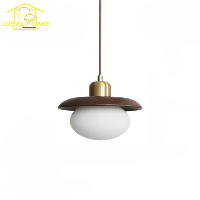 Afralia™ Vintage Black/Walnut Wood Copper Pendant Lights LED E27 Hanging Lamp