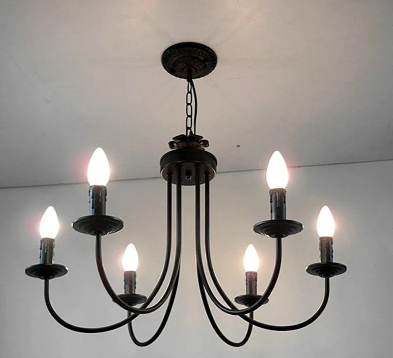 Afralia™ Black Curved Arm LED Chandelier: Classic Wrought Iron Candle Lighting Fixture