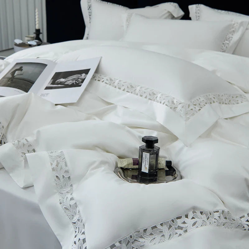 Afralia™ 1200TC Egyptian Cotton Bedding Set with Hollow Lace Broad Side