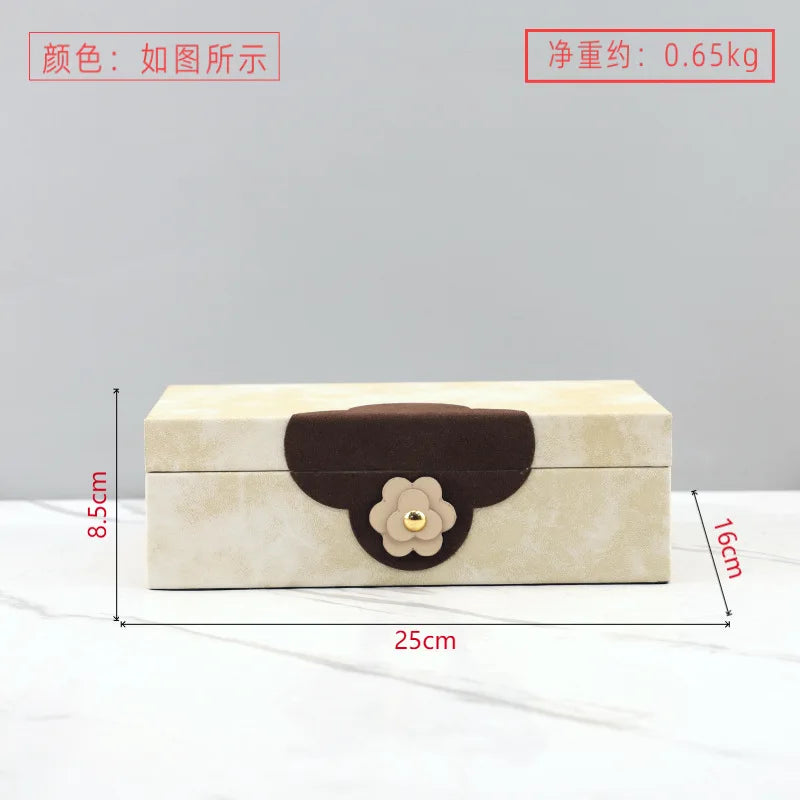 Afralia™ Handmade Flowers Leather Jewelry Box Makeup Organizer Home Decor