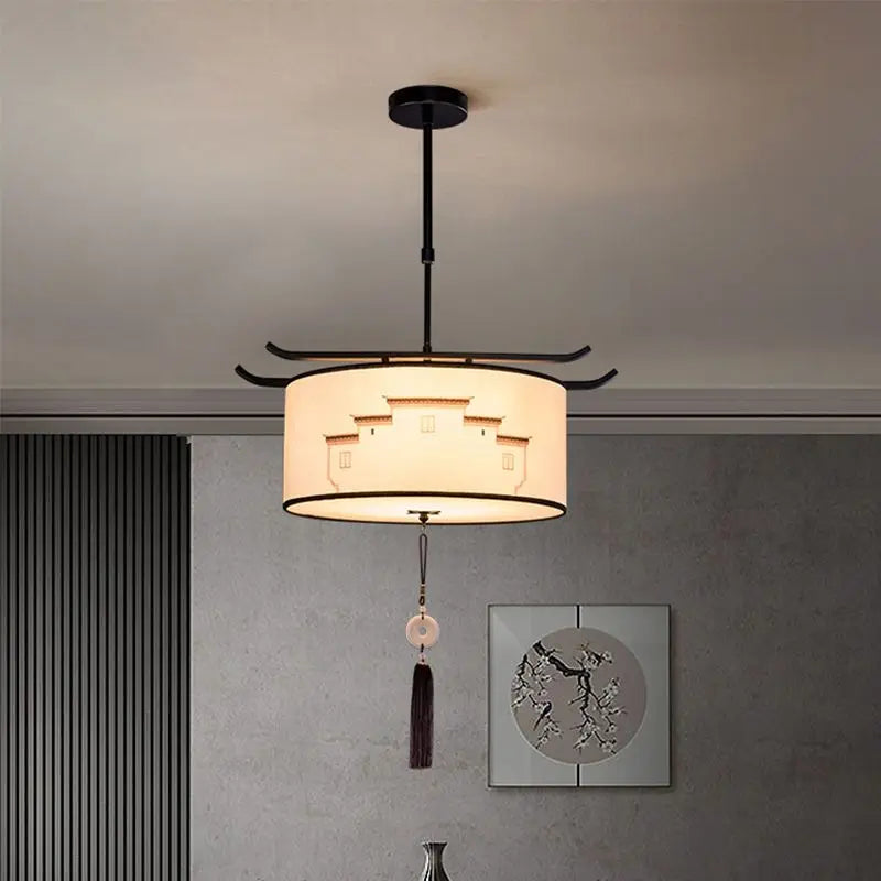 Afralia™ Zen Style Antique Fabric Pendant Light for Chinese Style Bedroom and Tea House