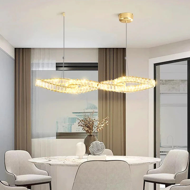 Afralia™ Crystal Chandelier: Modern Hanging Pendant Light Fixture for Dining and Living Room