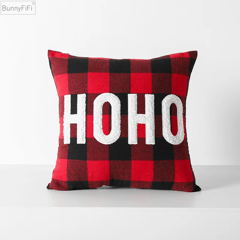 Afralia™ Christmas Plaid Cushion Cover in Red Black Check for Home Sofa Bed