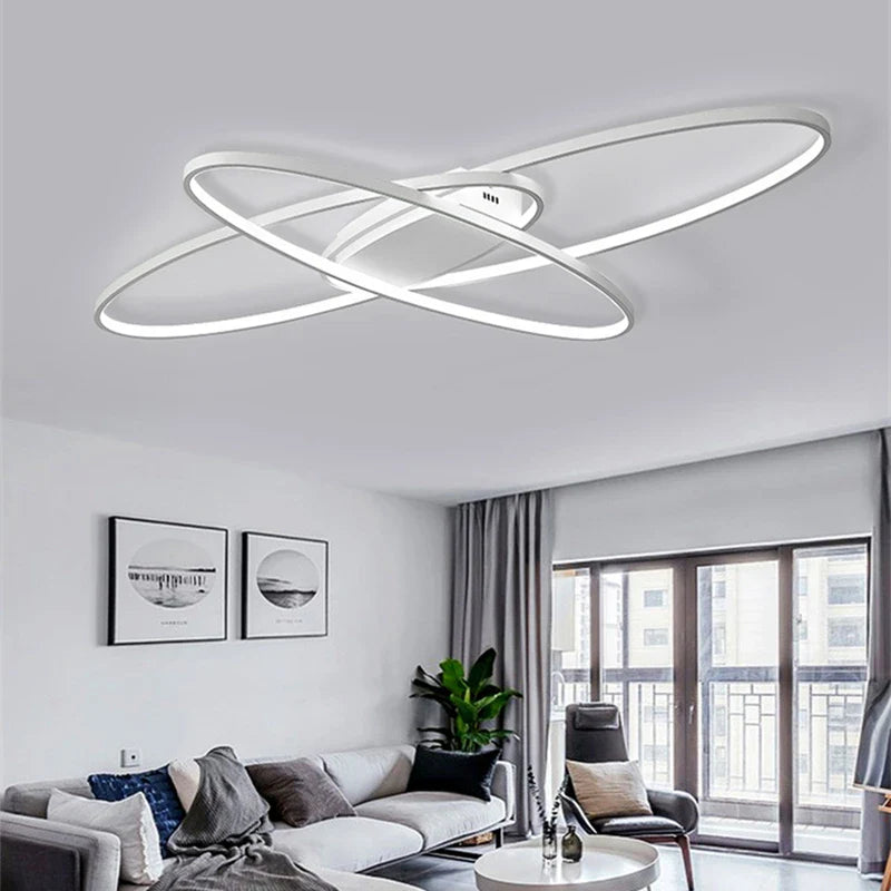 Afralia™ Modern LED Chandelier for Living Dining Bedroom, White/Black Aluminum Ceiling Lamp