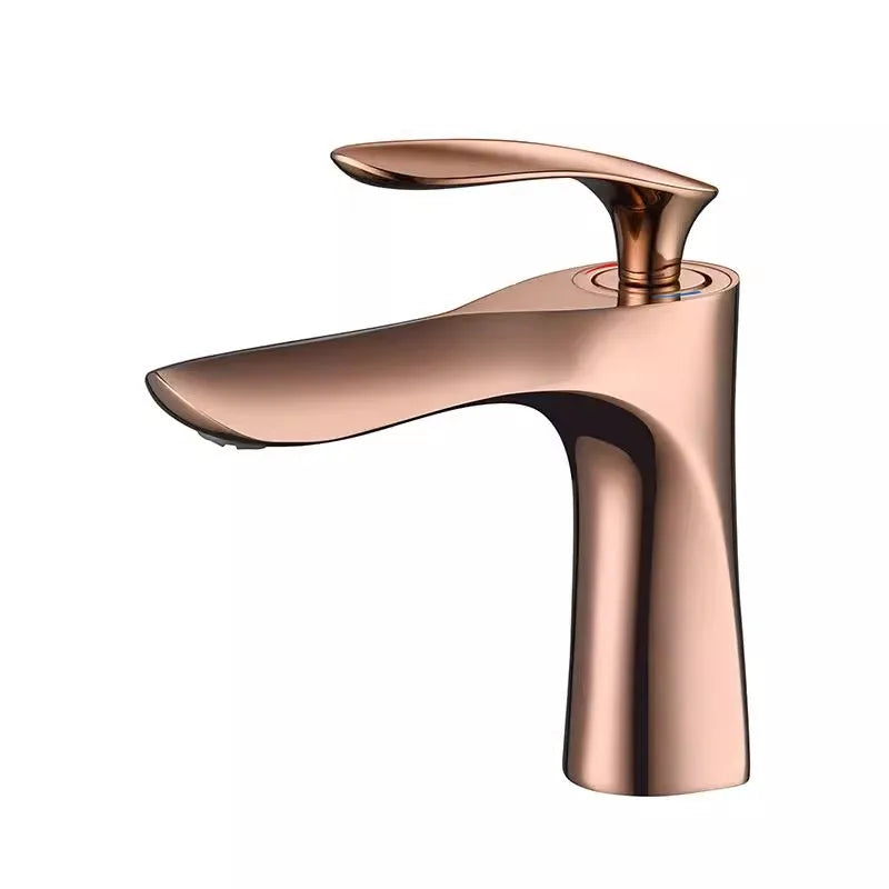 Afralia™ Rose Gold Bathroom Basin Faucet Hot & Cold Mixer Tap Deck Mounted Lavatory