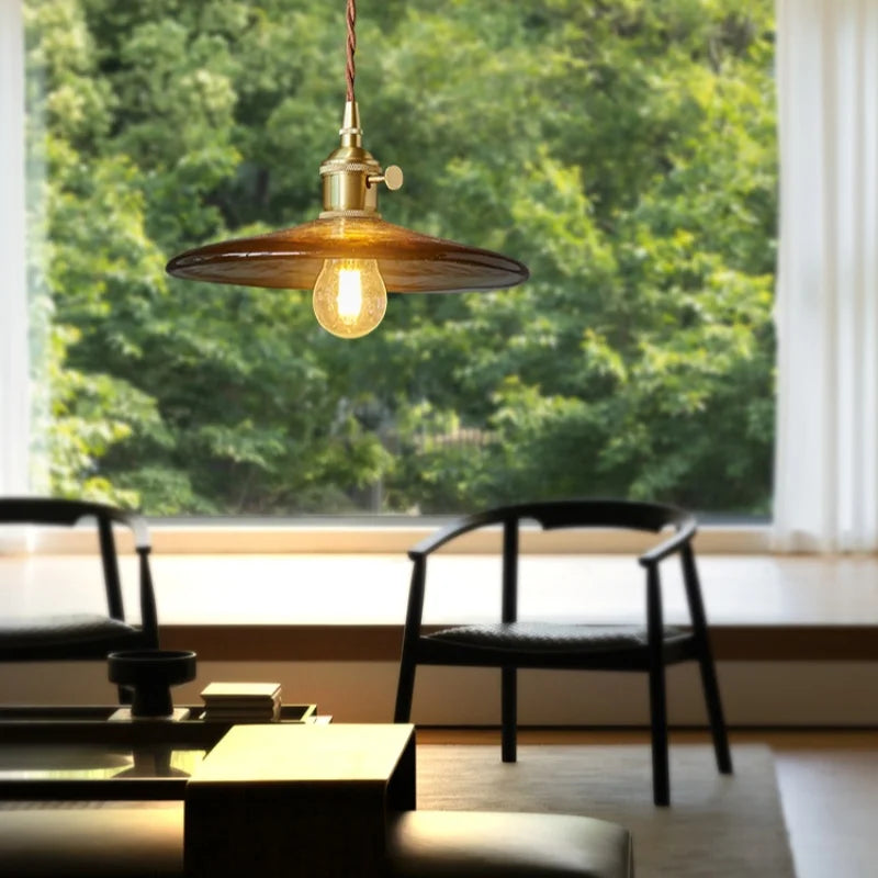 Afralia™ LED Amber Glass Pendant Lamp - American Vintage Style for Home Decor
