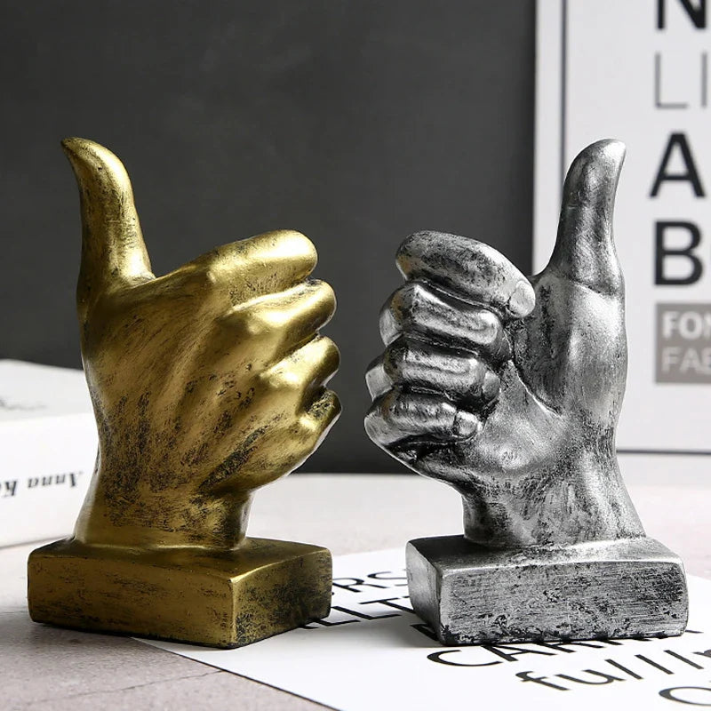 Afralia™ Retro Golden Resin Victory Gesture Art Figurine - Home Office Decor Accessory