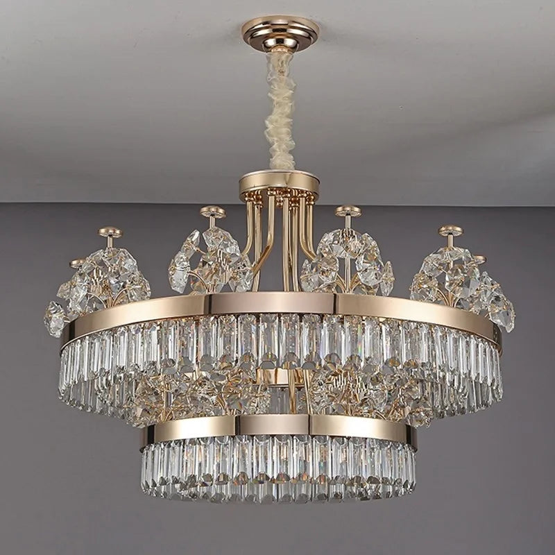 Afralia™ Luxury Crystal Chandelier: Gold Hanging Ceiling Light for Villa Hotel Décor