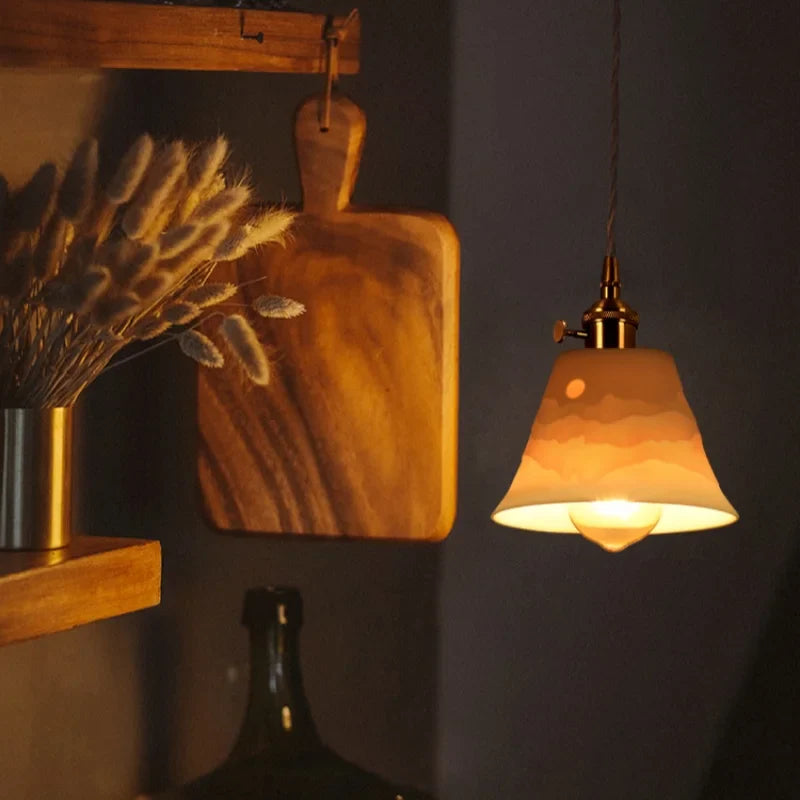 Afralia™ White Ceramic LED Pendant Lamps with Vintage Brass Finish