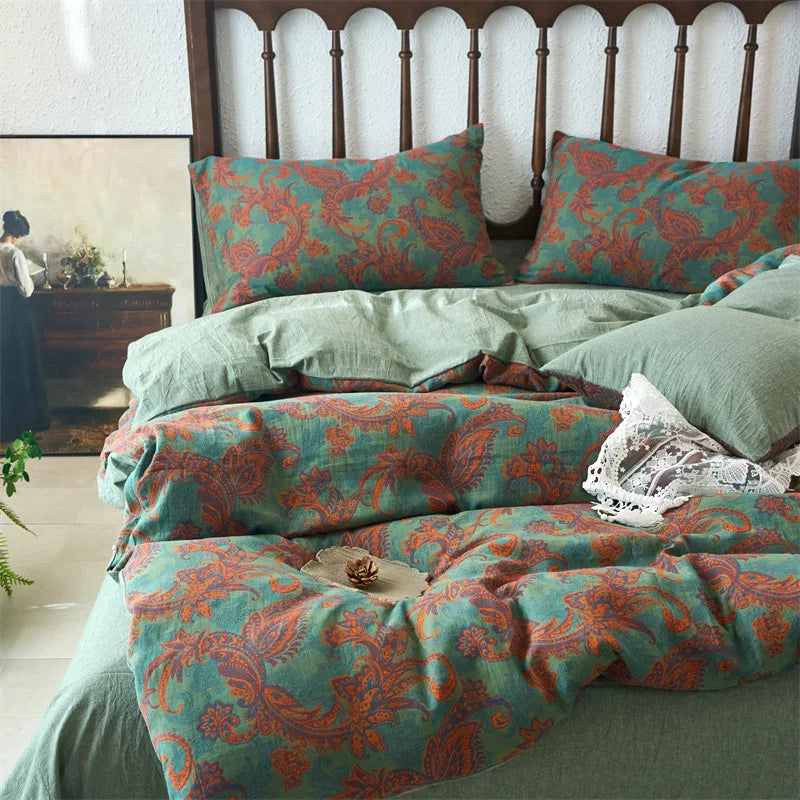 Afralia™ 100% Cotton Double-Layer Floral Jacquard Duvet Cover Set