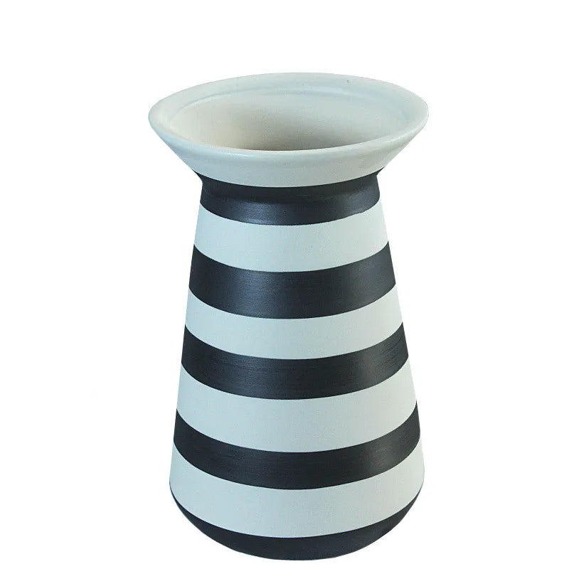 Afralia™ Striped Ceramic Vase: Geometric Black & White Hydroponic Flower Arrangement