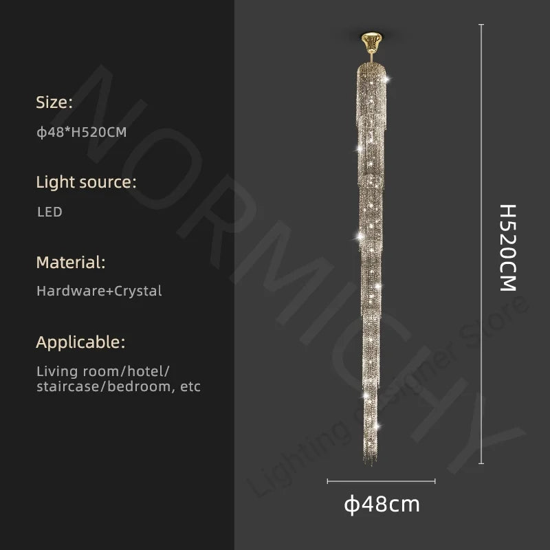 Afralia™ Crystal Chandelier LED Pendant Light for High Villa Ceiling Staircase