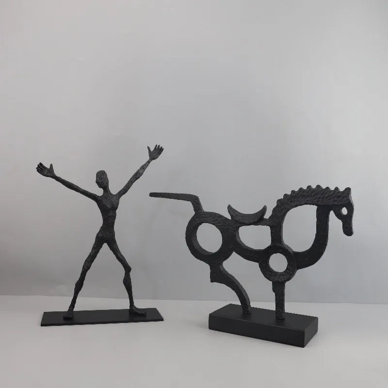 Afralia™ Geometric Couple Cast Iron Figure Sculpture for Home Decor