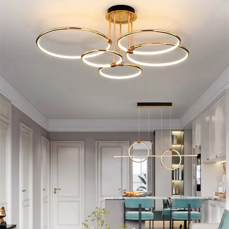 Afralia™ Modern Rings Chandelier for Living Room Dining Bedroom Ceiling Lamp