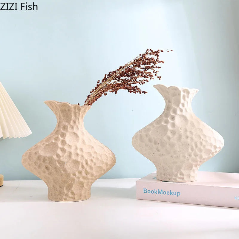 Afralia™ Frosted Ceramic Vase Artificial Floral Decor Desk Decoration Modern Flower Arrangement