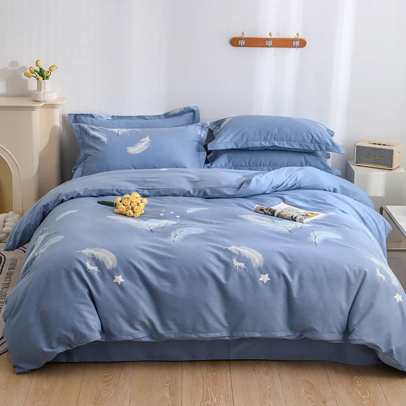 Afralia™ Brushed Cotton Printed Duvet Cover Set - Single/Double Bed Bedclothes