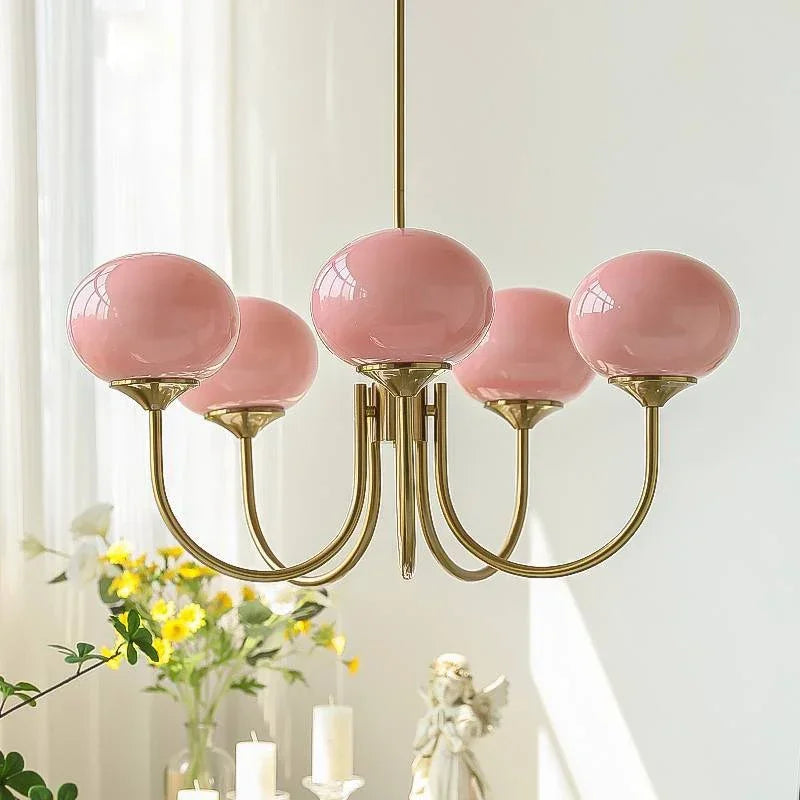 Afralia™ LED Glass Balls Chandeliers Pink Milky White Pendant Lights for Home Decor