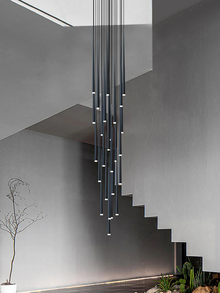 Afralia™ LED Conical Staircase Chandelier Pendant - Modern Duplex Loft Hanging Lights