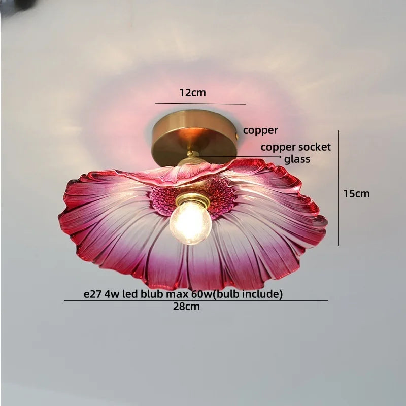 Afralia™ Green Flower Glass Copper Ceiling Light - Nordic Modern LED, Living Room Bedroom Hallway Fixtures