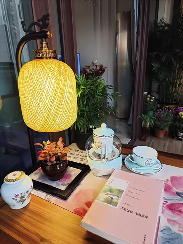 Afralia™ Retro Rattan Desk Lamp for Bedroom, Living Room, and Study Decor