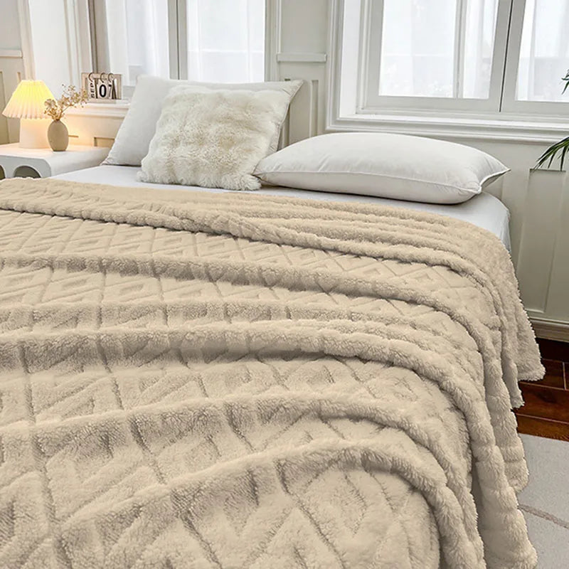 Afralia™ Diamond Jacquard Coral Fleece Blanket for All Seasons