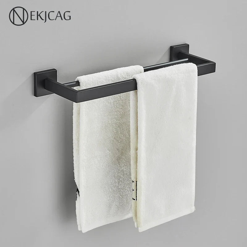 Afralia™ Black Bathroom Set: Towel Holder, Paper Holder, Gold Rod, Robe Hook - Stainless Steel Accessories