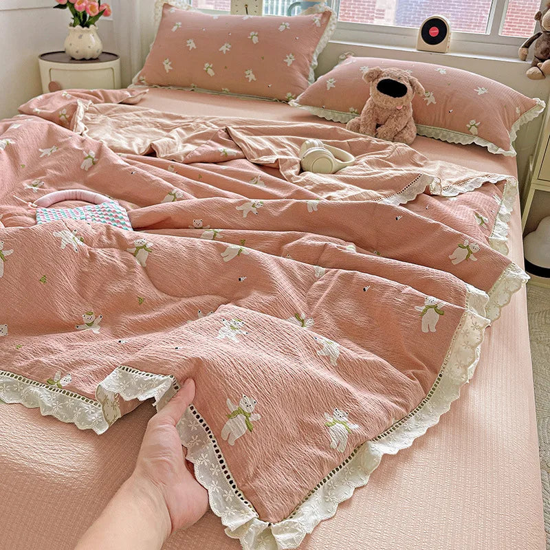 Afralia™ Hollow Lace Summer Quilt Set - Skin-Friendly Duvet Cover Kit - Flower Print Bedding