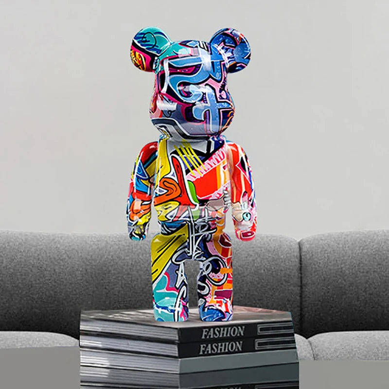 Afralia™ Graffiti Bear 27cm Figurine | Modern Home Decor Statue & Money Jar