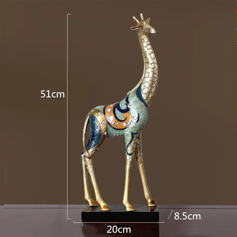 Afralia™ Giraffe Mother and Child Painted Sculpture - Modern Home Decoration Golden Ornament