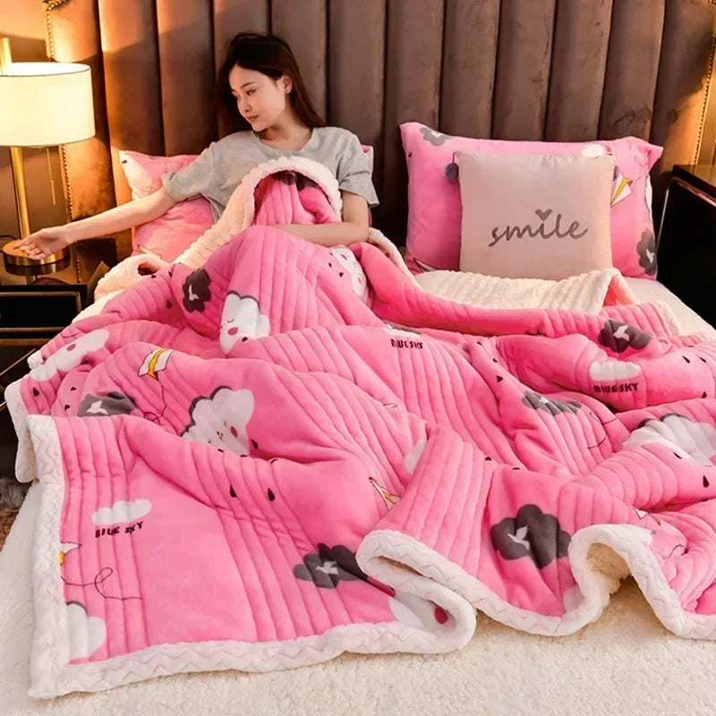 Afralia™ Cozy Milk Velvet Blanket - 3 Layer Warmth & Fluffy Weighted Blanket