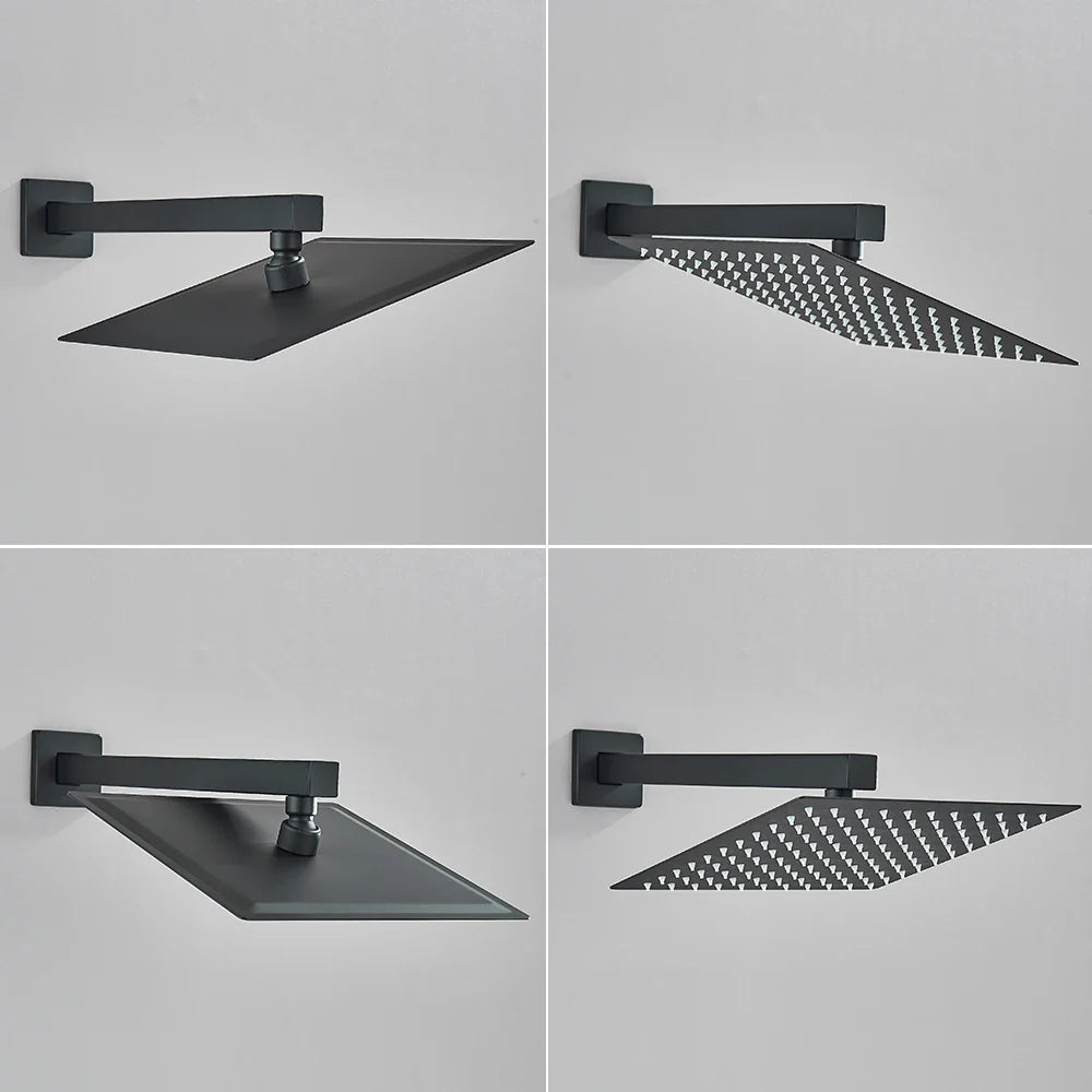 Afralia™ Matte Black Rainfall Shower Faucet Set with Slide Bar Swivel Spout
