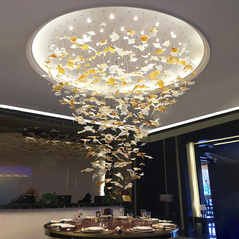Afralia™ Maple Leaves Glass Pendant Chandelier Stairs, Modern Designer DIY Luxury Lighting