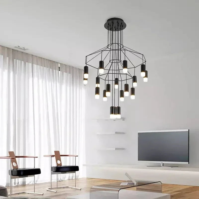 Afralia™ Nordic Personality LED Chandelier: Black Long Fixture for Dining Room, Lobby, Loft Home
