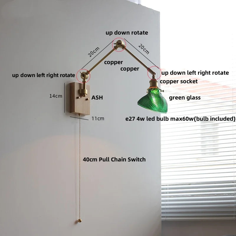 Afralia™ Walnut Copper Swing Arm LED Wall Light Fixture for Nodic Home Decor