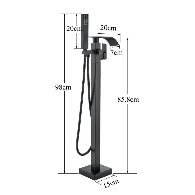 Afralia™ Matte Black Floor Standing Bathtub Faucet Shower Mixer Tap Waterfall Style