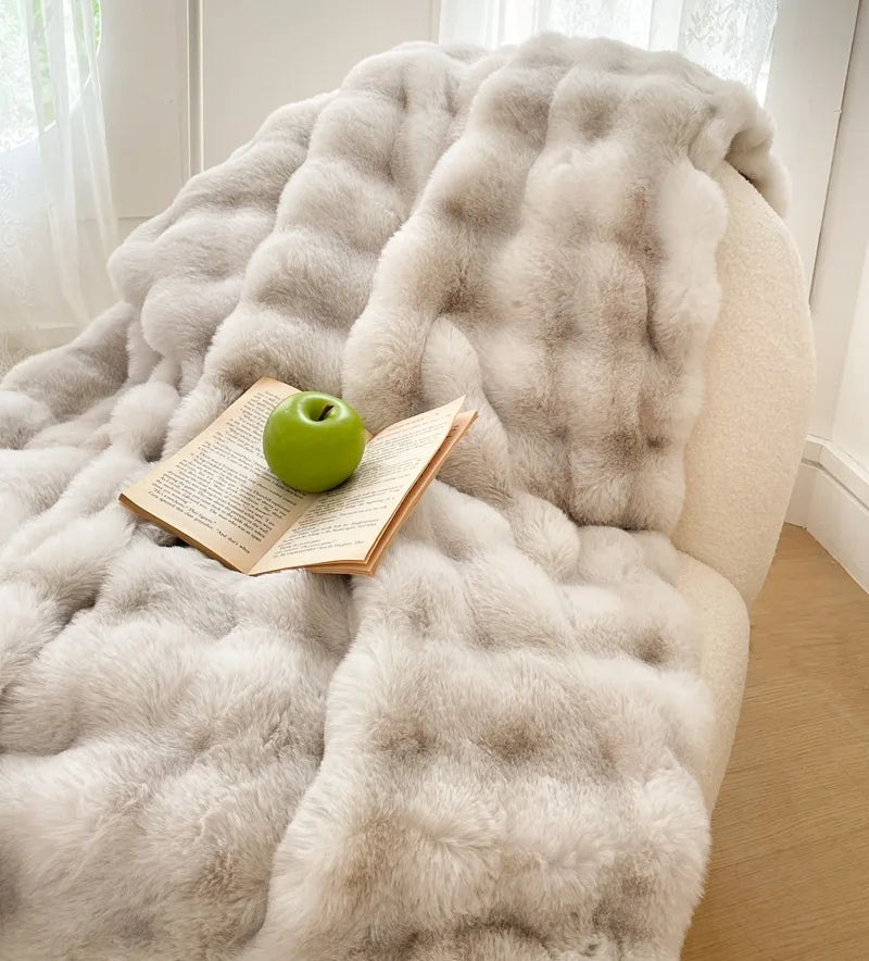 Afralia™ Plush Rabbit Fur Blanket: Ultra Soft Cozy Nap Sofa Cover for Winter Living.