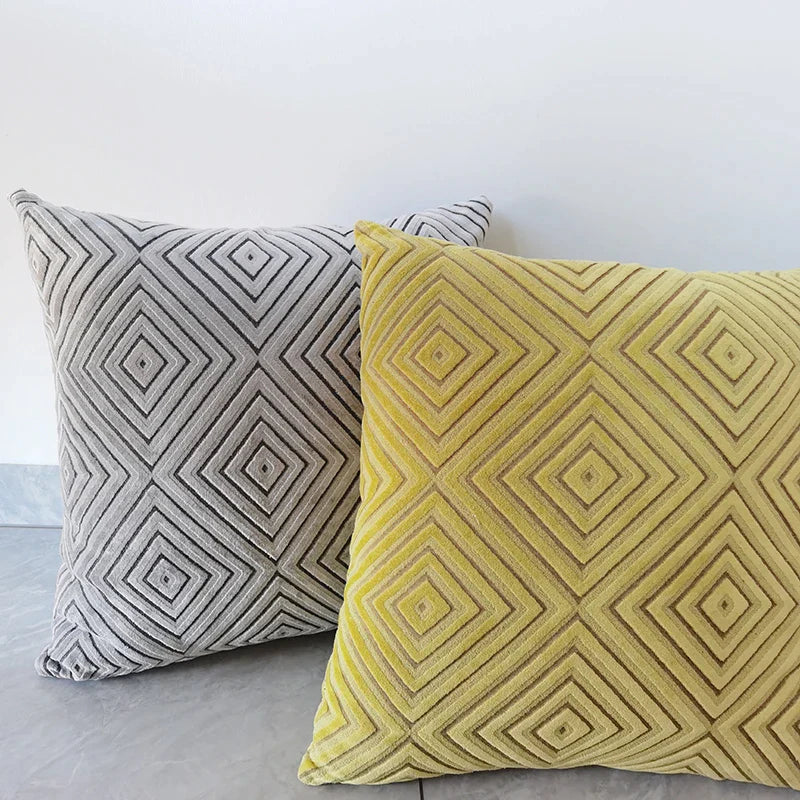 Afralia™ Geometric Chenille Flocking Cushion Cover in Grey Yellow Purple Red, 45x45cm/30x50cm