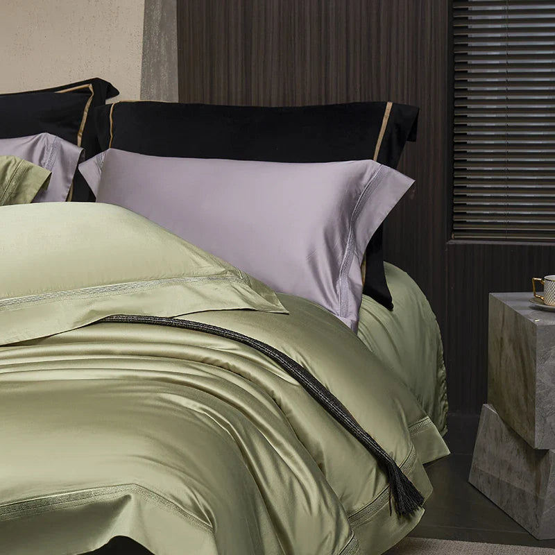 Afralia™ Silky Lyocell Cotton Bedding Set: Olive Green, Pink, Champagne Luxury Solid Color