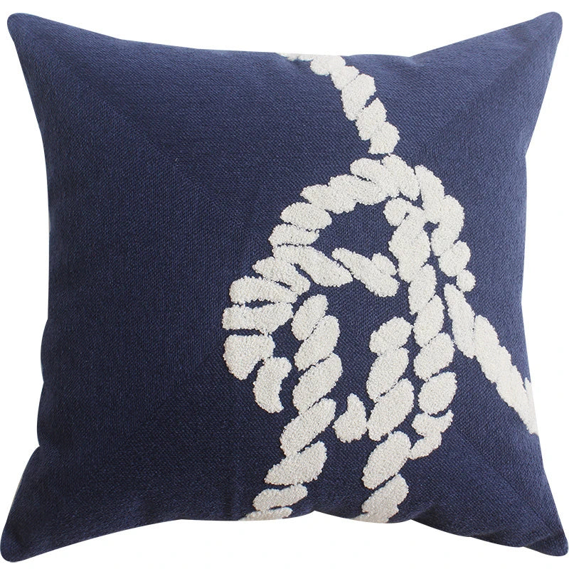 Afralia™ Navy Starfish Shell Embroidered Cotton Canvas Pillow Cover 45x45cm