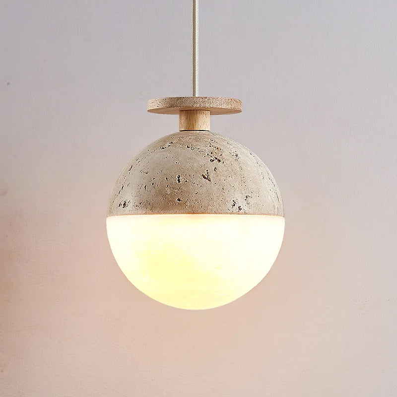 Afralia™ Stone Round Cream Pendant Lamp for Bedroom Decoration