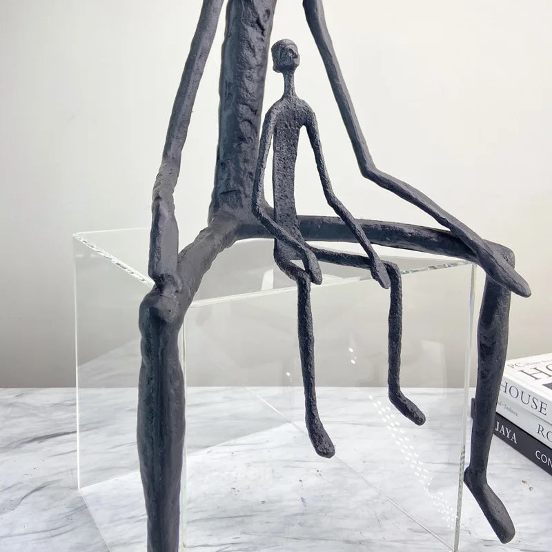 Afralia™ Seated Figure Metal Portrait Sculpture, Handcrafted Iron Statue for Home Decor