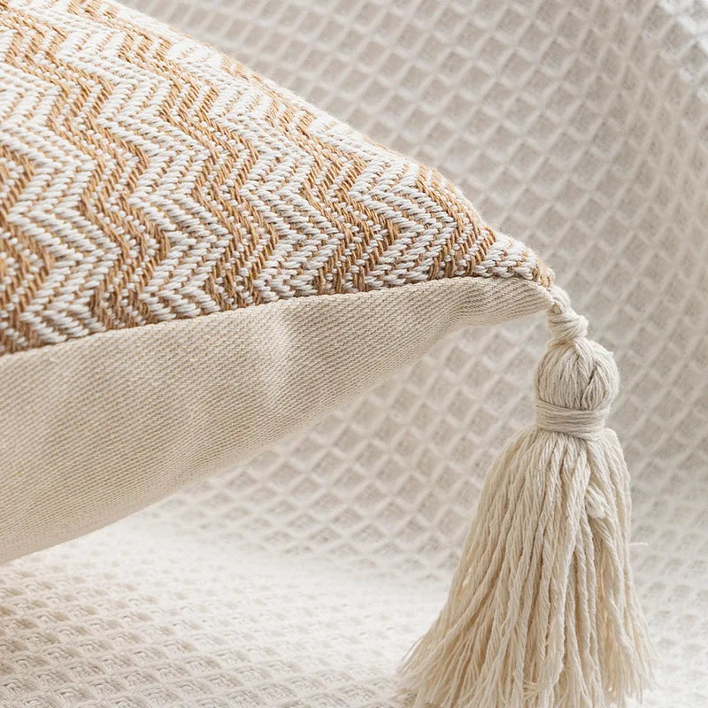 Afralia™ Jacquard Woven Cushion Cover with Tassels - Modern Minimalist Striped Design