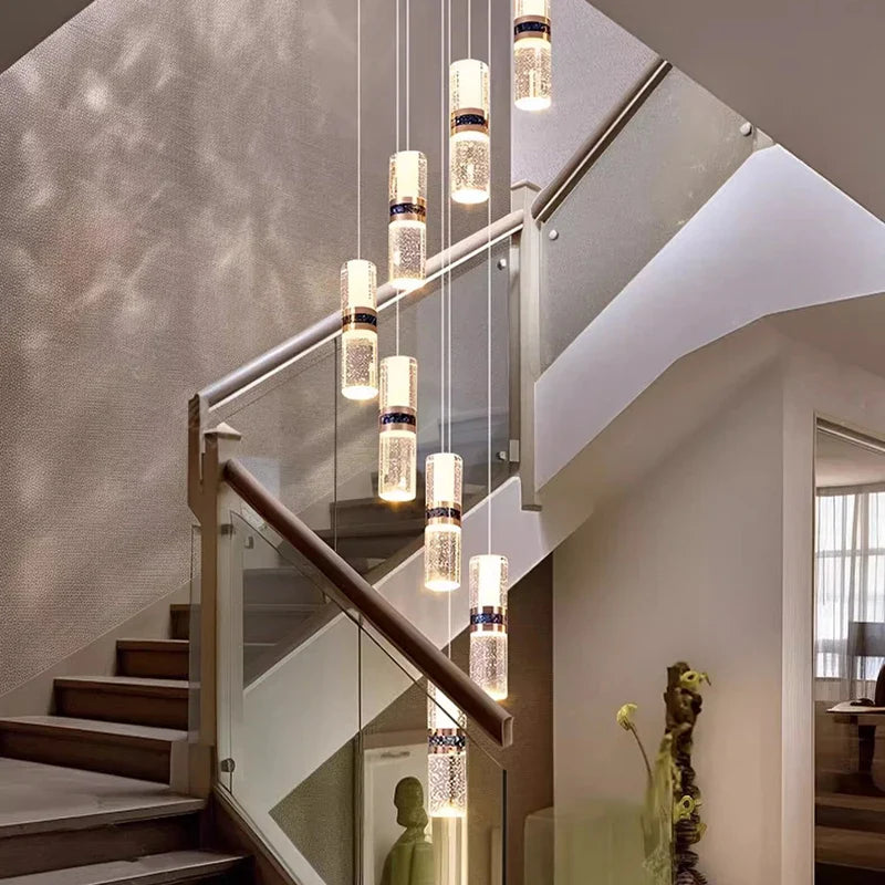 Afralia™ Modern Stair Chandelier Pendant Light LED Ceiling Lamp for Living Room