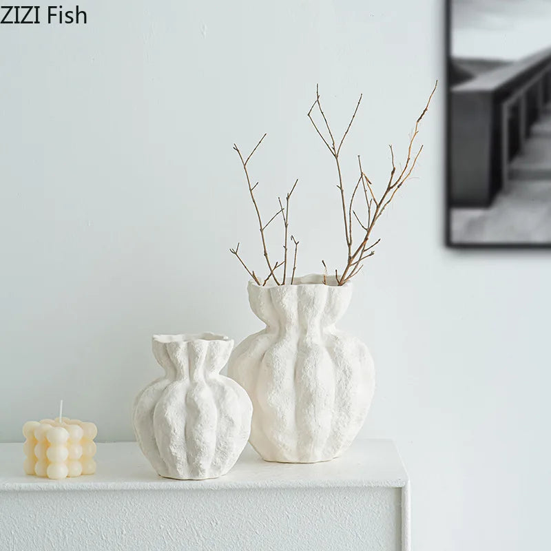 Afralia™ Flower Bud Ceramic Vase | Artificial Floral Arrangement Desk Decoration