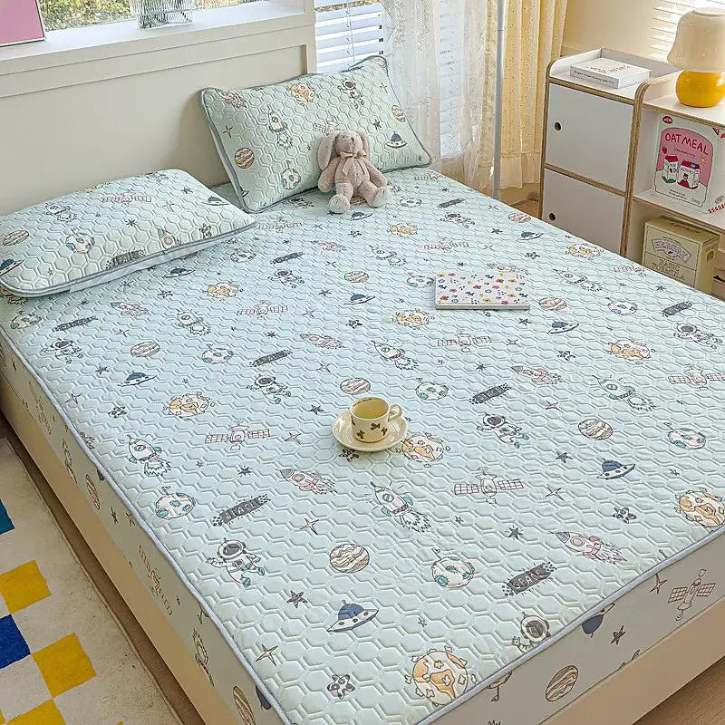 Afralia™ Cool Silk Latex Fitted Sheet Set with Pillowcases, Summer Ice Silk, Single Double Bed