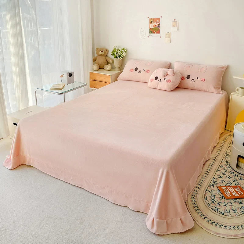 Afralia™ Cartoon Rabbit Applique Embroidery Bedding Set with Velvet Fleece for Cozy Comfort